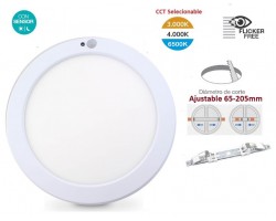 Downlight panel LED Redondo 230mm 18W, 15W ó 10W CCT seleccionable, Corte ajustable con sensor de movimiento y crepuscular